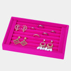 Valyria Velvet 7 Slots Ring Earrings Trays Showcase Display Jewelry Organizer (Fuchsia)
