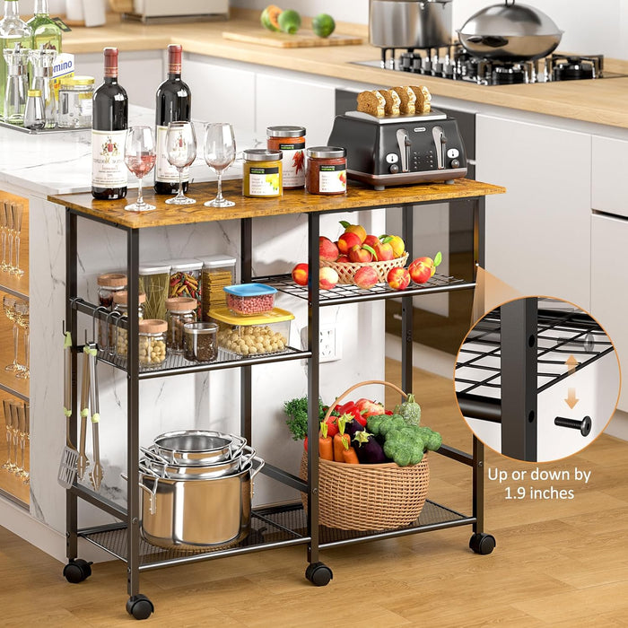 ThreeHio Rolling Kitchen Microwave Cart, 3-Tier Microwave Stand with Adjustable Shelf, Kitchen Storage Cart on Lockable Wheels, Coffee Bar Baker's Rack Organizer Shelf for Living Room, Office, Balcony