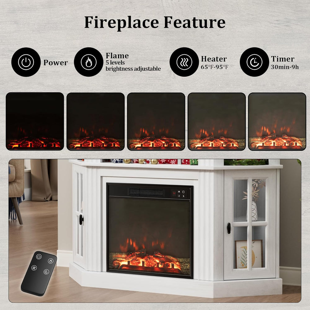 Flamaker Corner Fireplace TV Stand for TVs up to 55 Inch, White | Entertainme...
