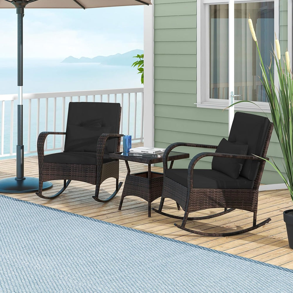 Tangkula 3 Pieces Rocking Bistro Set, Patiojoy Outdoor PE Rattan Rocker Chair...