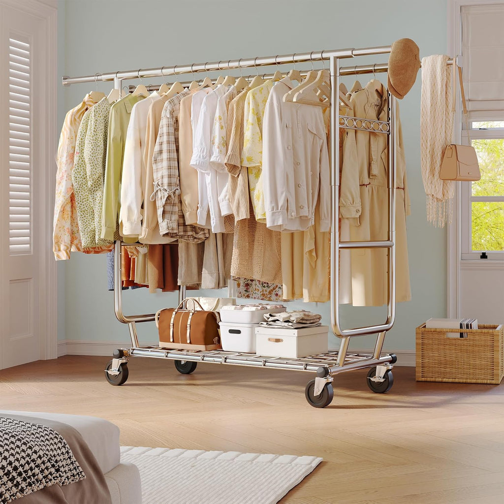 Raybee Clothes Rack Load 630LBS, Heavy Duty Clothes Rack, Rolling Clothing Racks for Hanging Clothes with Wheels, Adjustable & Commercial Garment Rack, 22" D x 75" W x 68" H