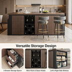 70.8 Inch Modern Multifunctional Kitchen Island Tabletop Home Bar with 3 Drawers, Wine Rack, Glass Cup Holder Adjustable Dividers for Kitchen Dining Room Family Party