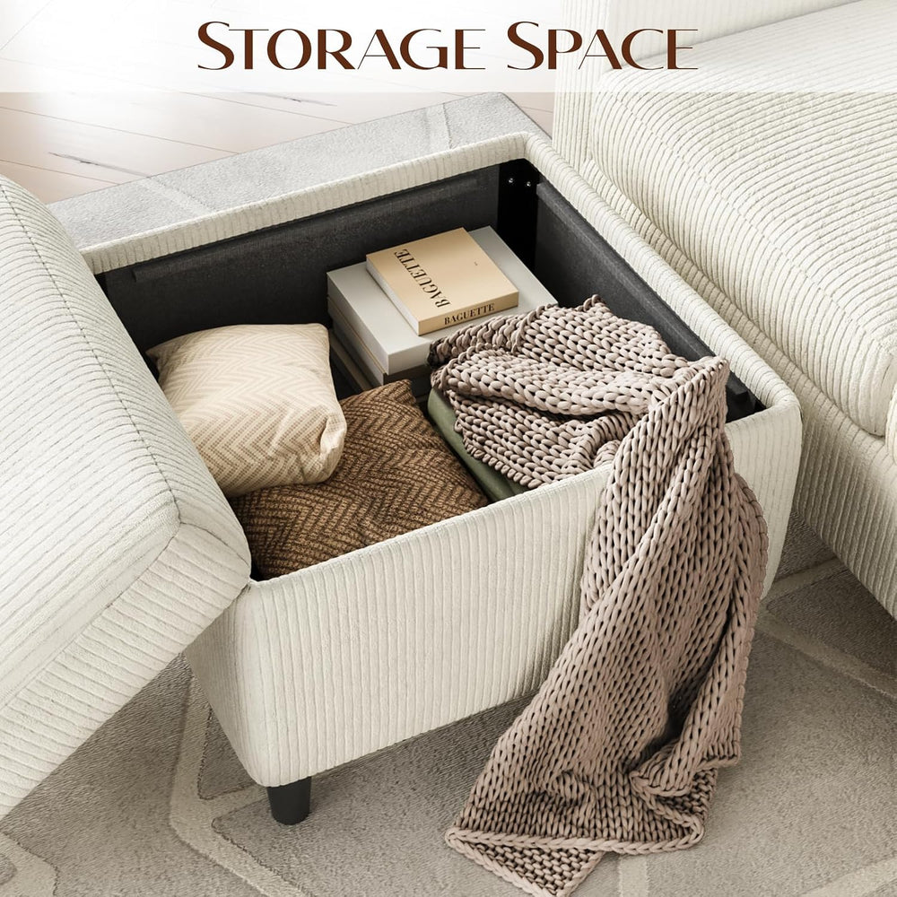 Convertible Sectional Couches for Living Room, 3 Seats L Shaped Sofa with Sto...
