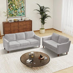 Kingfun Living Room Furniture Sets, 3 Seater Couch and Loveseat, Mid Century Modern Sofa Set, Chenille Couch with Solid Wood Frame for Living Room & Bedroom, Silver Gray