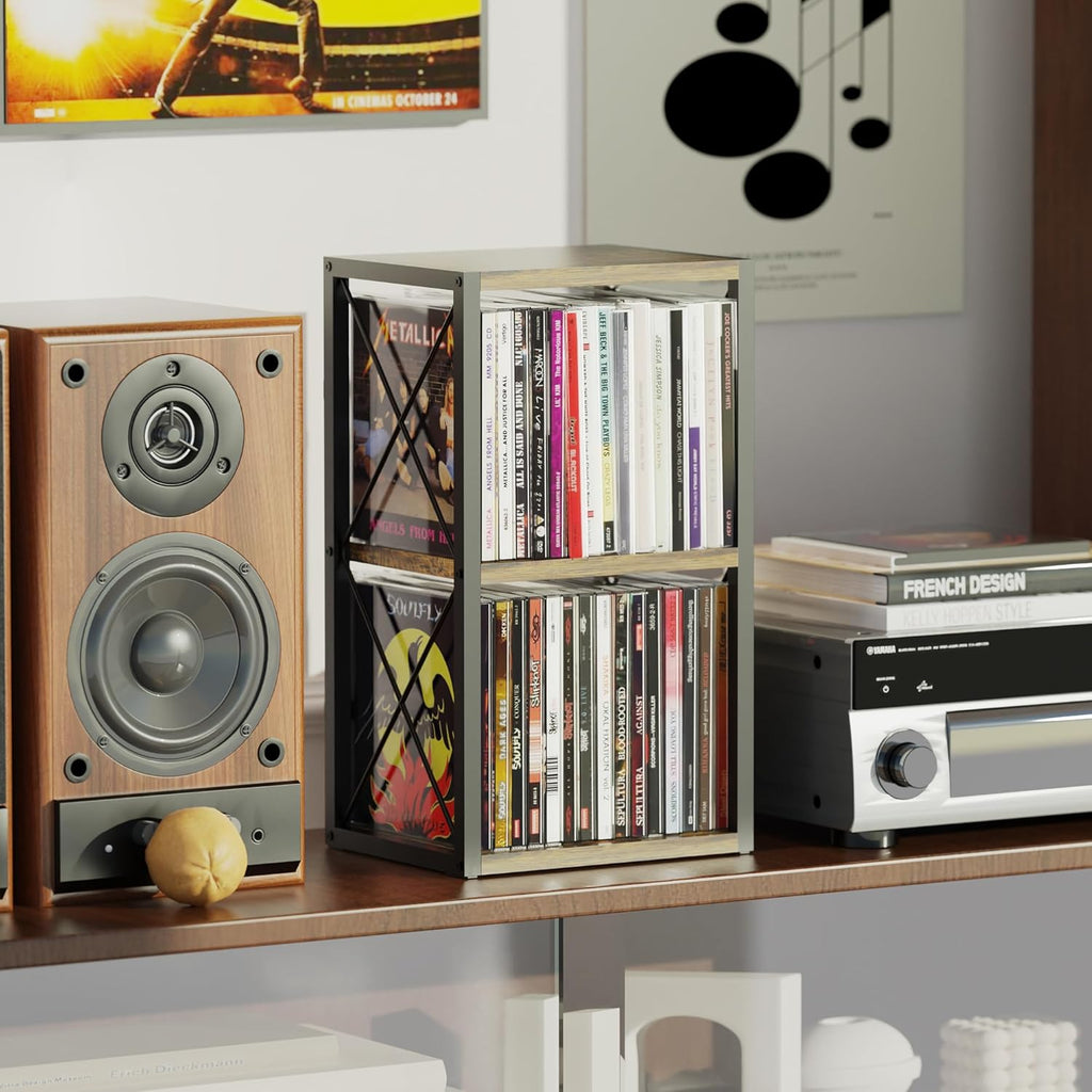 Alyoen 2 Tier CD Holder Organizer, Wooden CD Storage Rack Holds up to 30 Cds, CD Case Holder for Display, Premium CD Display Shelf for Home Office, Ideal for Music Enthusiasts