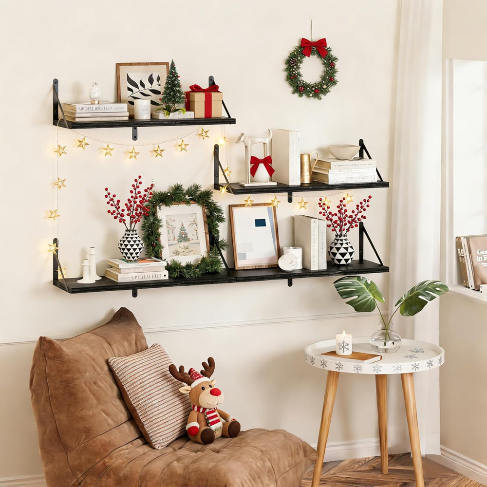 Heimlove Black Deep Floating Shelves for Wall, 24W x 8D Wood Wall Shelves Set...