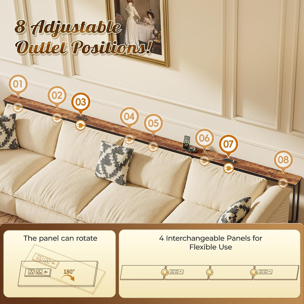 Huuger 141.7 Inch Sofa Table with Power Outlets, Skinny Behind Couch Table | ...