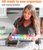 Extra Large Weekly Pill Organizer - XL Vitamin Holder with 7 Detachable AM PM Compartments - Portable Medicine Dispenser for Home and Travel, Big Supplement Container for Weekly or Daily Use, Rainbow