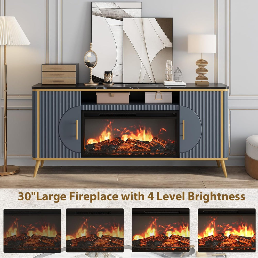 Fluted Fireplace TV Stand Up to 80" TVs, Modern Entertainment Center wit...