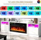 oneinmil 80” TV Stand with 36” Electric Fireplace, Large Modern Media Entertainment Center with Storage Cabinet and 12 Colors LED Lights for TVs Up to 90", White+Black