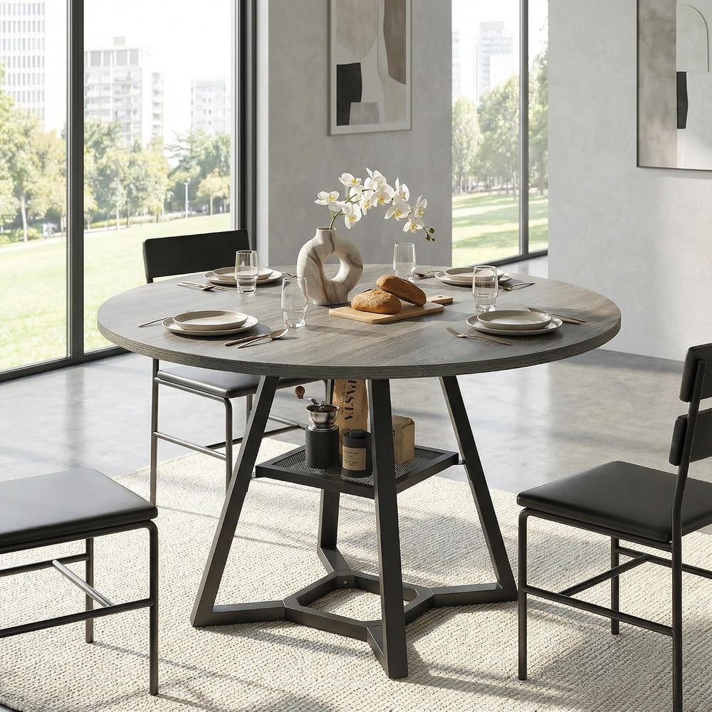 knoworld 51" Round Dining Table for 4-6, Kitchen Table with Storage Shel...