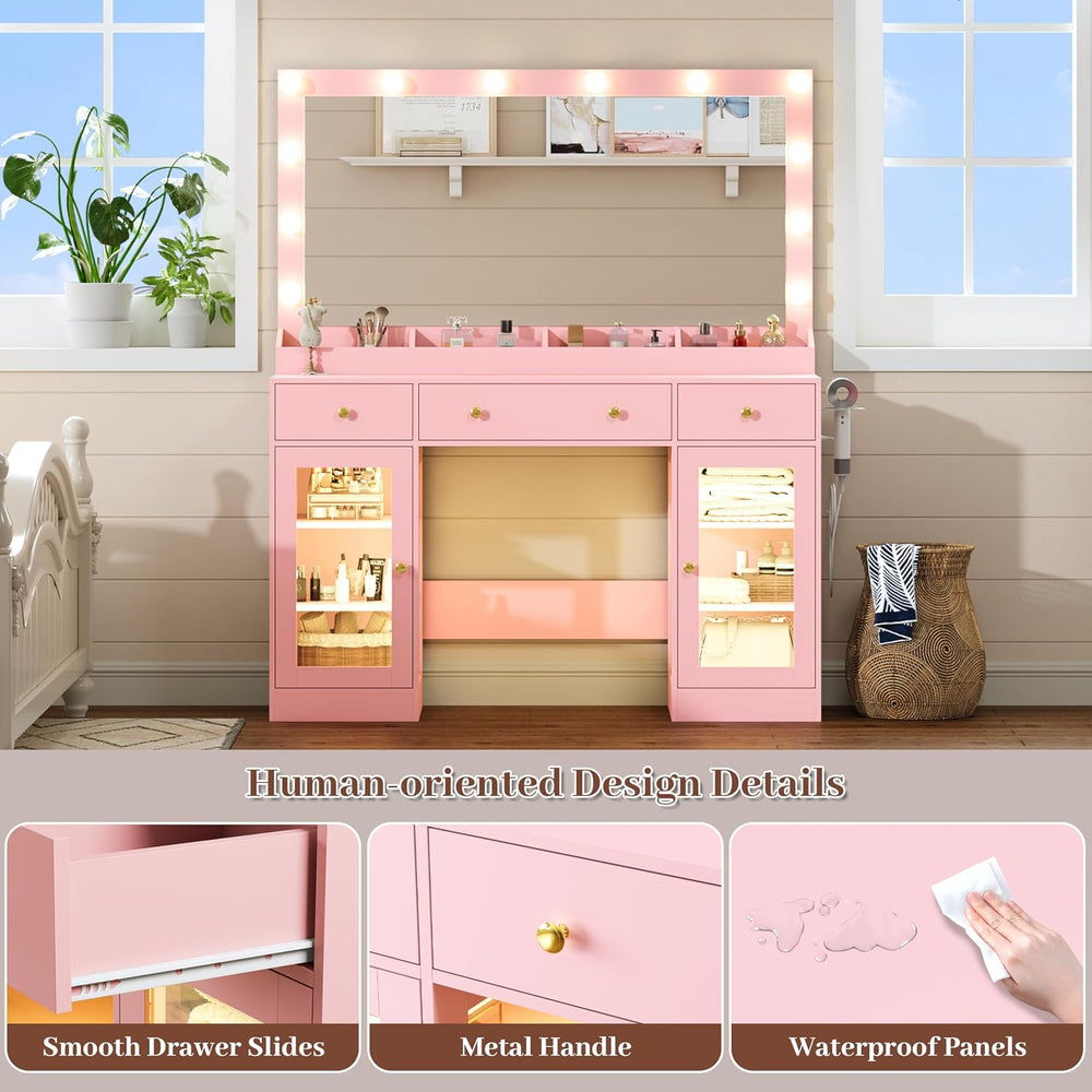Thacuok Makeup Vanity with Large Mirror and Lights, 47''Wide Dressing...