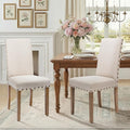 Upholstered Dining Chair Modern Stylish Parsons Kitchen Diner High Back with Bronze Nailhead Trim & Wood Legs, Set of 2, Beige
