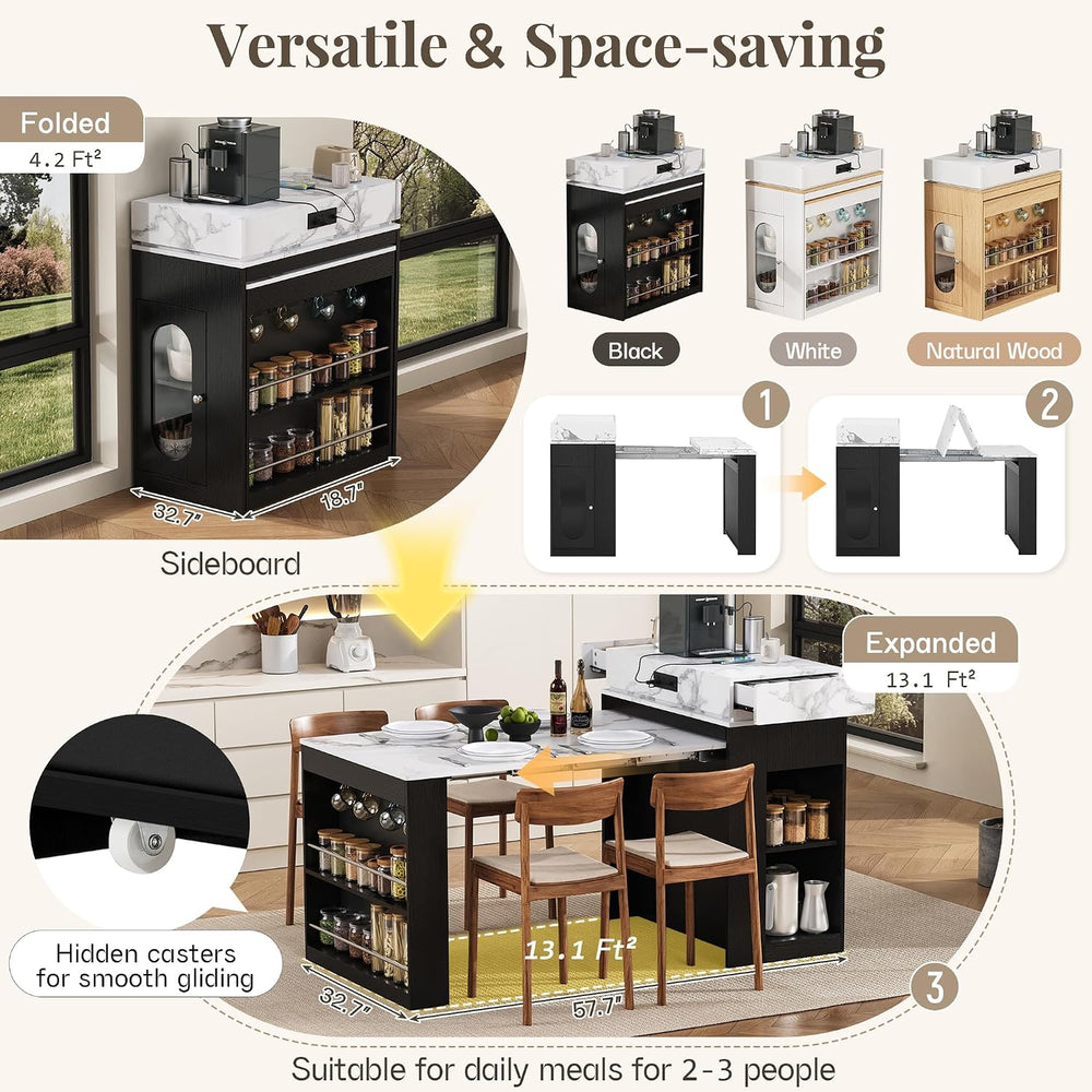 Extendable Dining Table with Storage, Transformer Console Table for 1-4 Peopl...