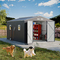 Restland 10x12 FT Outdoor Storage Shed with Floor Base Frame Metal Garden Shed with Clear Roof, Air Vent & Lockable Door Large Tool Storage House for Backyard, Garden, Lawn
