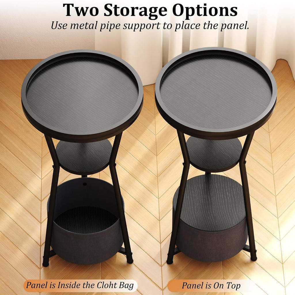 Yusong Round Side Table, Small Drink Table for Small Spaces, 3-Tier Industrial End Table, Accent Nightstand Bedside Table for Living Room, Bedroom, Sofa Couch, Black