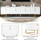 Ball & Cast Modern TV Stand with Storage Cabinets for TVs up to 80", Luxury Media Console w/Metal Legs & Gold Handles,Geometric Lines & Adjustable Shelf,Entertainment Center for Living Room,White