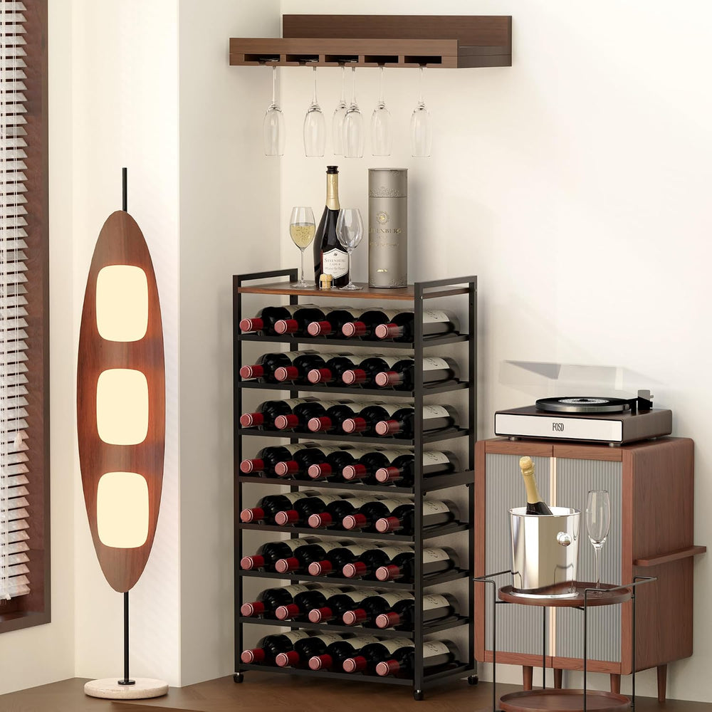 40 Bottle Wine Rack Freestanding Floor, 8-Tier Wine Storage Racks with Table ...