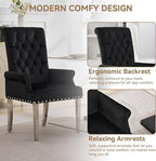 Velvet Dining Chair with Arms, Upholstered Tufted High Back Dining Room Chairs, Accent Armchair with Chrome Leg and Nailhead Trim, Kitchen Dining Living Room, Black