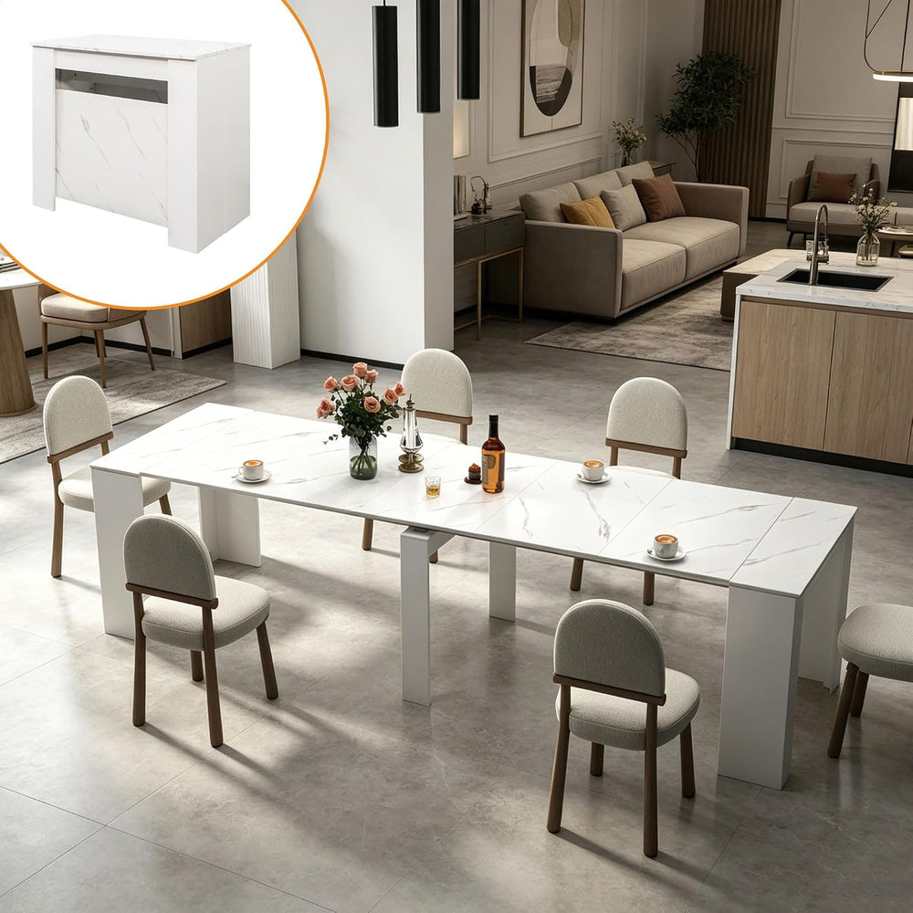 Expandable Dining Room Table, Extendable Table for 10-12 People, Folding Cons...