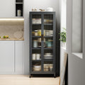 6 Tier 63" Kitchen Appliance Storage,Appliance Cabinet,Bakers Rack with Doors with Transparent Flap Door Design Kitchen Storage Shelves,Microwave Stand for Dining Room Black