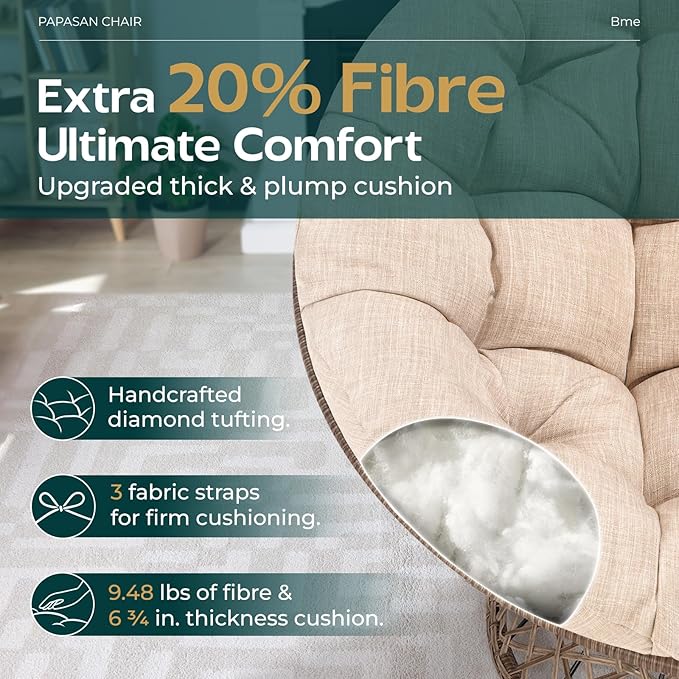 Bme 40" Ergonomic Wicker Papasan Chair
