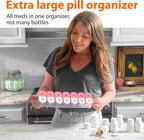 Extra Large Weekly Pill Organizer - XL Vitamin Holder with 7 Detachable AM PM Compartments - Portable Medicine Dispenser for Home and Travel, Big Supplement Container for Weekly or Daily Use, Pink
