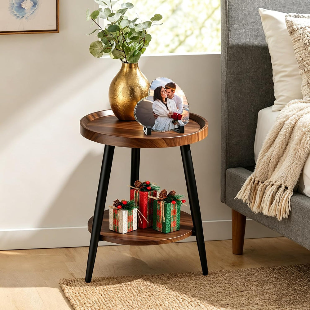 Small Round Side Table, 2-Tier Mid Century Modern Side Table, Round End Table...