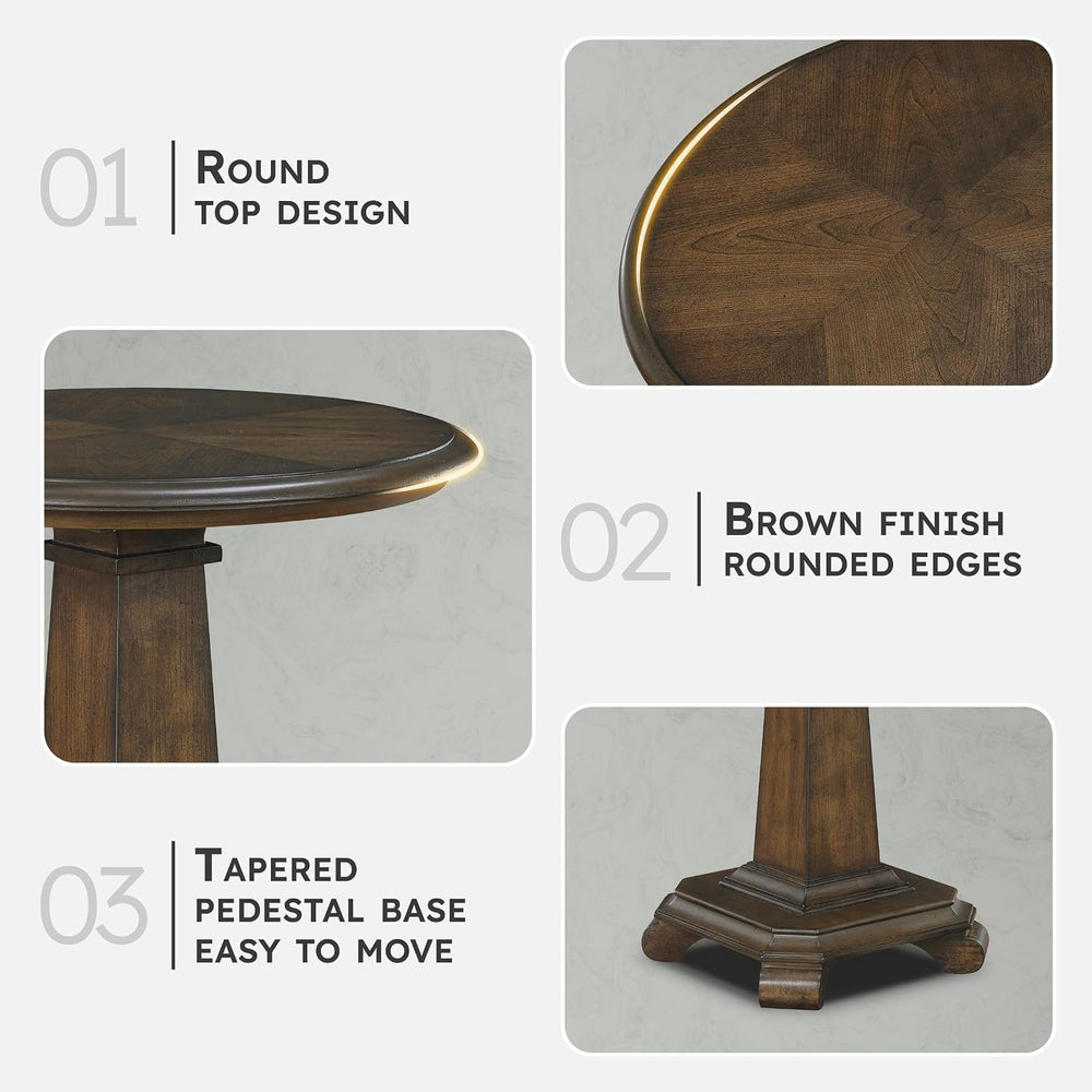 Lexicon 22 Dia. Round End Table, Wood Side Table with Sturdy Pedestal Leg, Ch...