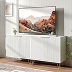 Fluted TV Stand for 60 Inch TV, Modern TV Stand, White Entertainment Center w/ 2 Storage Cabinets, Adjustable Shelves & Gold Handles, Wood Media Cabinet for Living Room, White