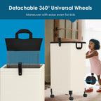 Laundry Basket with Wheels 105L, Large Rolling Laundry Hamper with Removable Bag, Metal Frame Collapsible Dirty Clothes Bin, Cloth Organizer Hampers Pull Handle for Bathroom, Dorm, Bedroom White