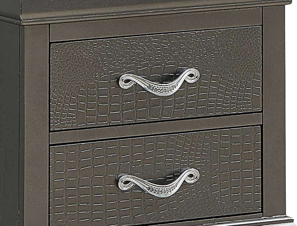 Sleek Metallic Black Nightstand with Drawers ﻿,for Small Spaces