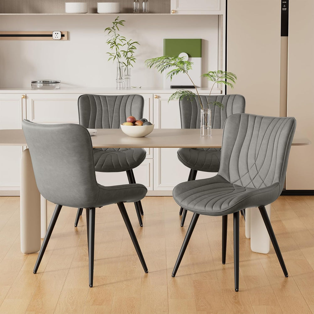 Dining Chair Set of 4 PU Leather Dining Room Chairs Upholstered Comfy Dining ...