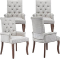 Upholstered Tufted Chenille Dining Chairs with Arms & Nailhead Trim – Solid Wood Frame & Legs, Modern Farmhouse for Dining, Kitchen & Living Room (Set of 4, Beige)