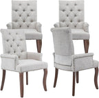 Upholstered Tufted Chenille Dining Chairs with Arms & Nailhead Trim – Solid Wood Frame & Legs, Modern Farmhouse for Dining, Kitchen & Living Room (Set of 4, Beige)