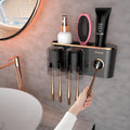 iHave Toothbrush Holders Bathroom Accessories with Toothpaste Dispenser, 2 Cups Toothbrush Holder Wall Mounted Bathroom Decor