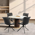 Dining Chairs Set of 6, 360° Swivel Upholstered Mid-Century Modern Kitchen Dining Room Chairs, Armless Faux Leather Accent Side Chair with Padded Back, Metal Legs for Living Room,Black