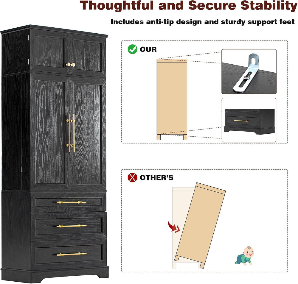 JIJIWANG Kitchen Pantry Storage Cabinet with Doors & Adjustable Shelves,F...