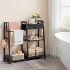 Gewudraw 2-in-1 Bathroom Ladder Shelf with Towel Rack&Storage Drawer, Black | 3-Tier Bathroom Organizers and Storage with Hooks, Bathroom Towel Storage, Towel Shelf for Laundry Room, Living Room, Balcony