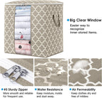 WISELIFE Storage Bags 3 Pack/100L Large Blanket Clothes Organization and Storage Containers for Comforters,Bedding, Foldable Organizer with Reinforced Handle, Clear Window, Sturdy Zippers,Beige
