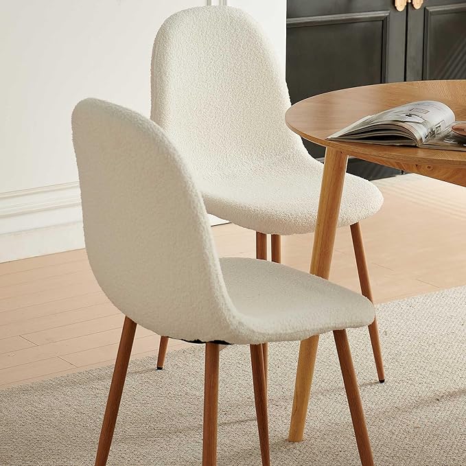 NORDICANA Set of 4 Dining Kitchen Mid-Century Modern Chairs with Metal Legs and Faux Fur Cushion for Living Room Kitchen Small Space, White