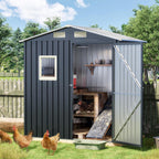 Update Version 6x4 FT Outdoor Metal Storage Shed, Single Door, 1 Clear Window, Tool Shed for Garden, Patio, Backyard Brown