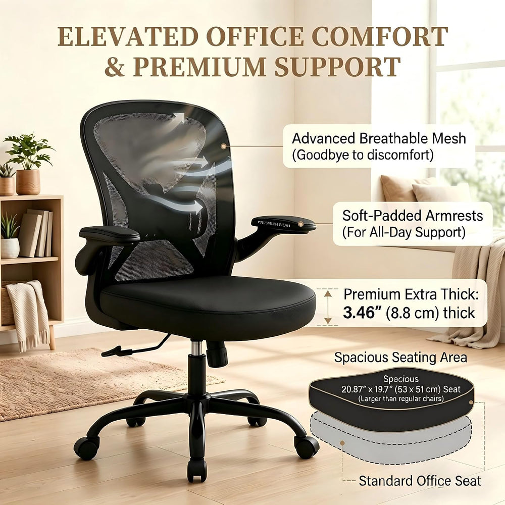 Ergonomic Office Chair with 90° Flip-up Armrests and Adjustable Lumbar Suppor...