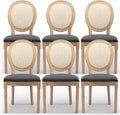 Rattan Back Upholstered Dining Chairs Set of 6 French Country Oval Kitchen Side Chairs with Wood Legs for Dining Room, Kitchen, Restaurant(Dark Grey-Rattan)