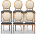 Rattan Back Upholstered Dining Chairs Set of 6 French Country Oval Kitchen Side Chairs with Wood Legs for Dining Room, Kitchen, Restaurant(Dark Grey-Rattan)