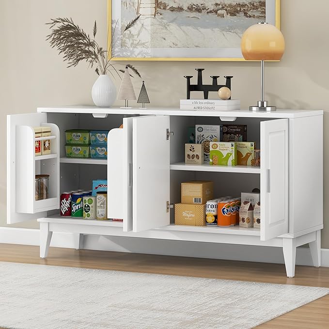 Merax Sideboard Buffet Storage Cabinet with Door Organizers, Cupboard Console Table for Kitchen, Dining and Living Room, Adjustable Shelf, White