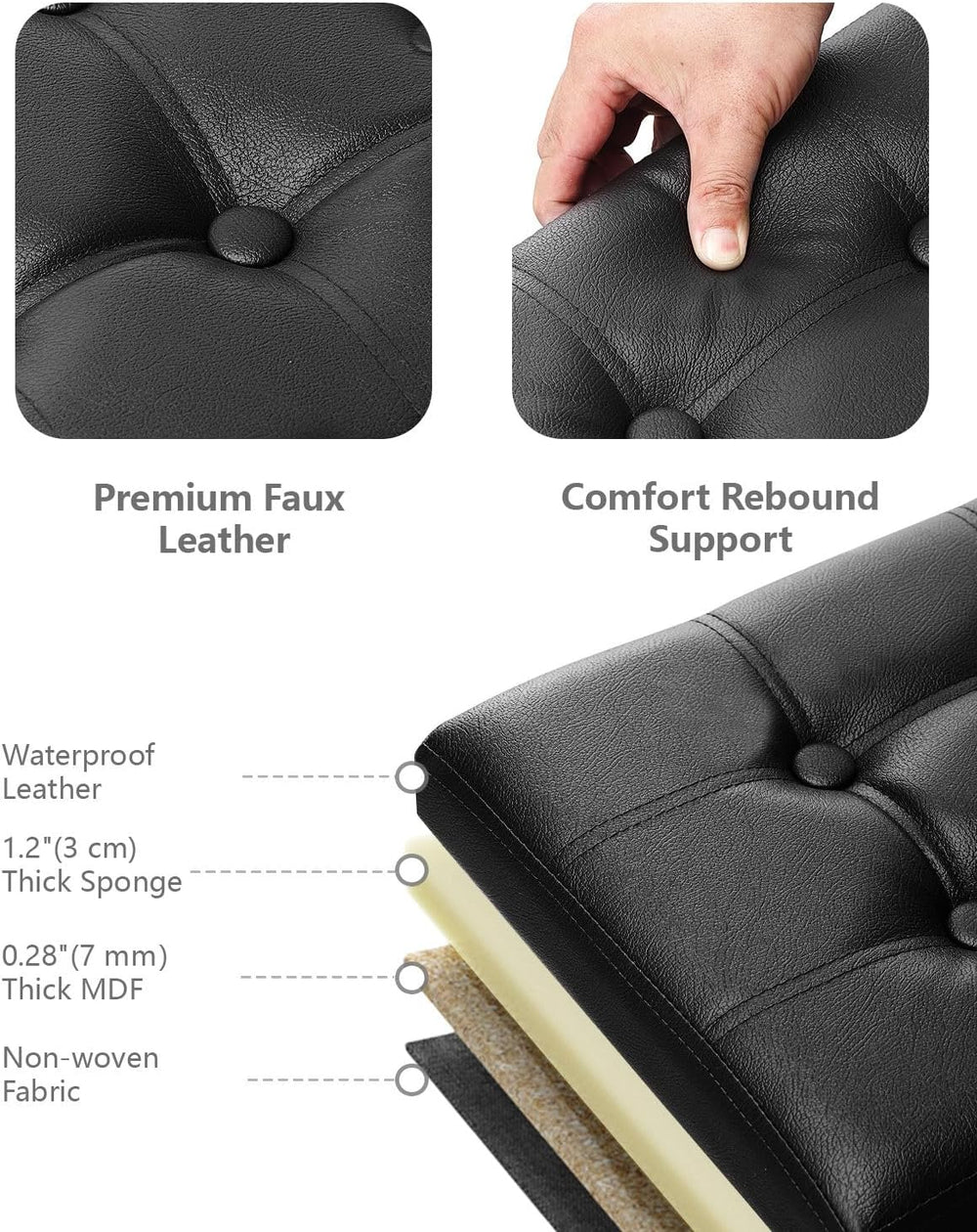 AmasSmile Footrest Ottoman Storage Bench,34" Leather Folding Chest,Black...