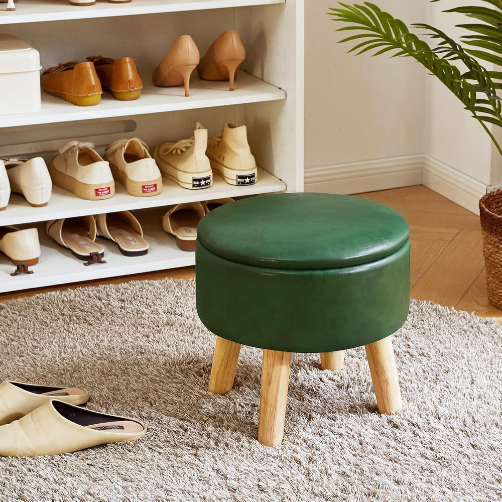 IBUYKE 13 Inch Foot Stool Ottoman with Storage, Round Small Foot Rest with Pa...