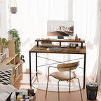 Pamray 32 Inch Small Computer Desk with Monitor Stand, Simple Office Desk with Headphone Hook for Small Spaces, Kids Study Writing Table for Bedroom, Vintage