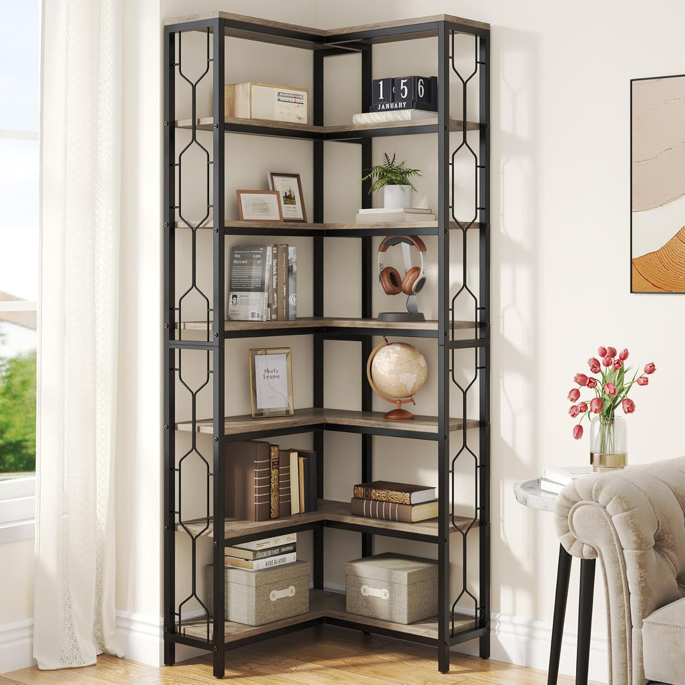 Tribesigns Corner Shelf, 7-Tier Industrial Corner Bookshelf and Bookcase